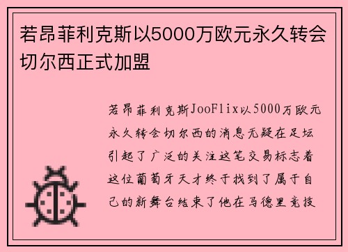 若昂菲利克斯以5000万欧元永久转会切尔西正式加盟 若昂菲利克斯以5000万欧元永久转会切尔西正式加盟